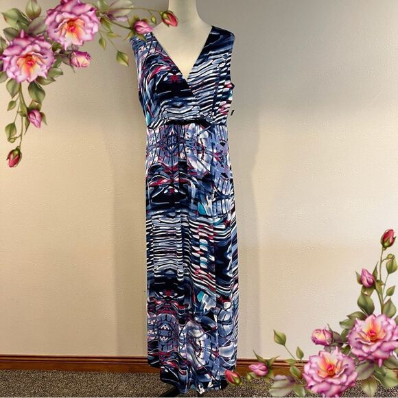 Notations Blue and White Ruched Maxi Dress - Picture 1 of 14